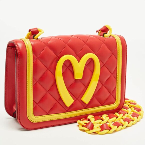Moschino Mcdonald's Red/yellow Quilted Leather Flap Shoulder Bag - Picture 3 of 7